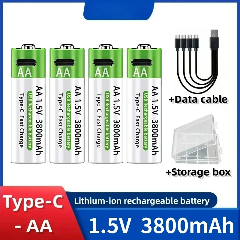 2026 NEUE Lithium-Ionen-Batterie Typ-C Wiederaufladbare Hochleistungs-AA- und AAA-Batterie für Fernbedienung, Maus, elektrisches Spielzeug