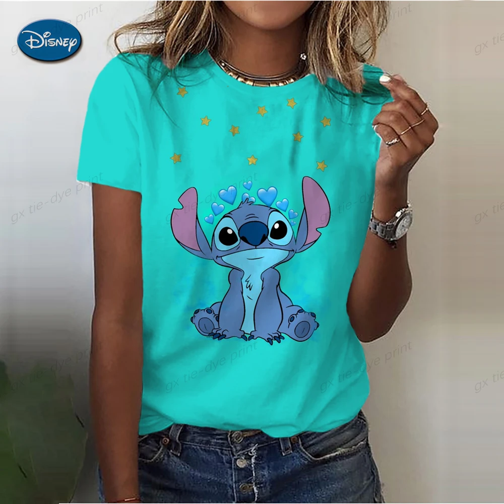 Summer Plus Size S-3XL T-shirts 3D Shirt Hippie Tee Woman Clothes Kawaii Cartoon Happy Stitch Heart Kiss Women Tops 2024