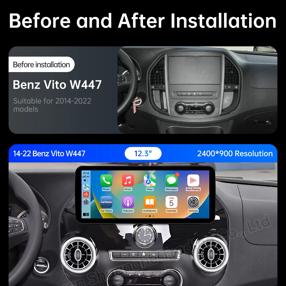 Android 16 For Mercedes Vito W447 2014 - 2022 Car Radio 4G WIFI DSP Stereo SWC Multimedia Player GPS Navigation QLED 2400*900P