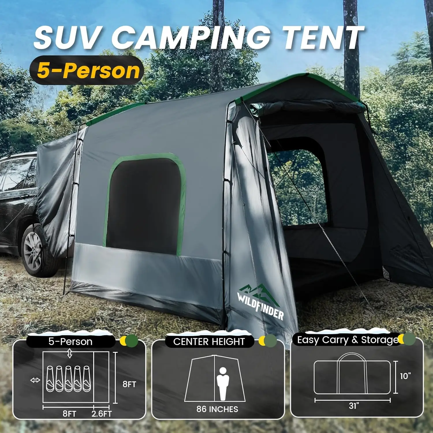 Car Camping, Waterproof Windproof Fabric, No Specific Color, Large Rectangle Car Tent with Storage Bag for SUV Van Jeep