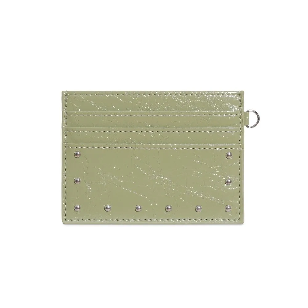 Elegant Ultra Thin Cracked Leather Card Wallet Multiple Slots PU Rivet Card Holder Solid Color Mini Size Coin Purse Business
