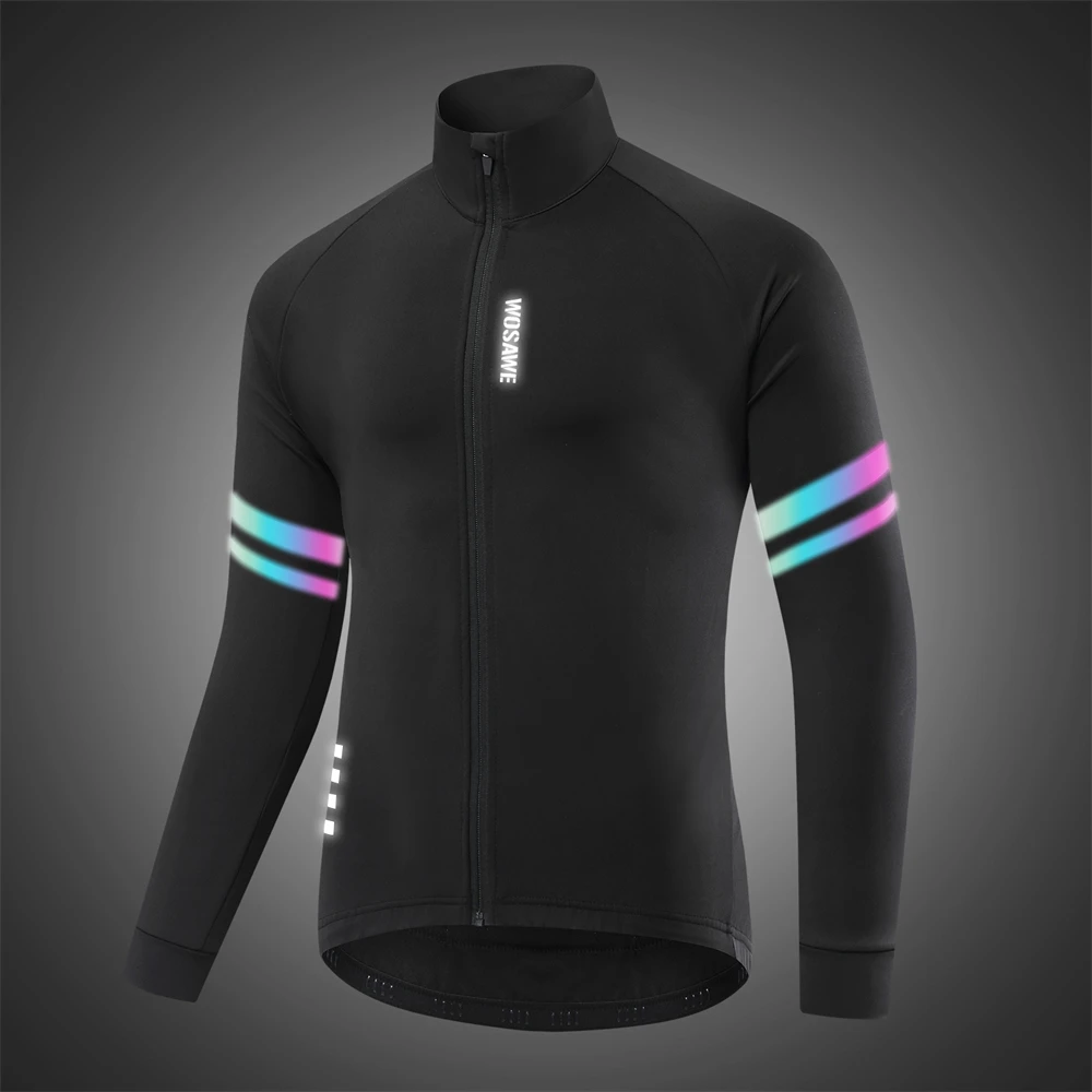 WOSAWE Warm Jacket Winter Fleece Thermal Cycling Jacket Long Jersey Running Coat Biker Riding Road Mtb Bicycle Clothes