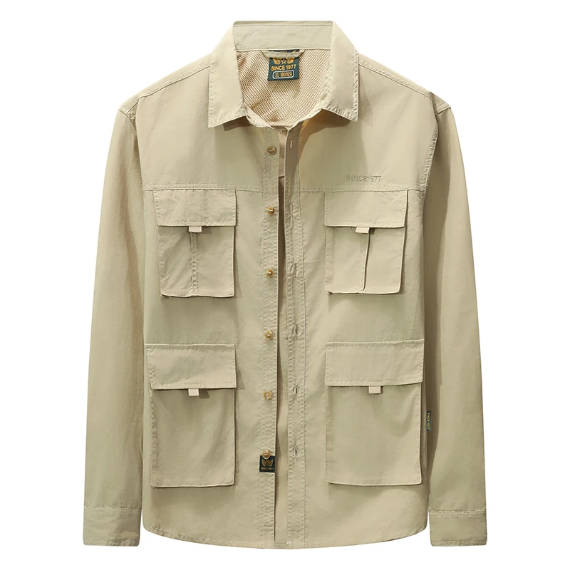 

Мужская повседневная кожаная куртка, уличная Военная тактическая рубашка с отложным воротником и четырьмя карманами, Новая повседневная куртка с длинными рукавами