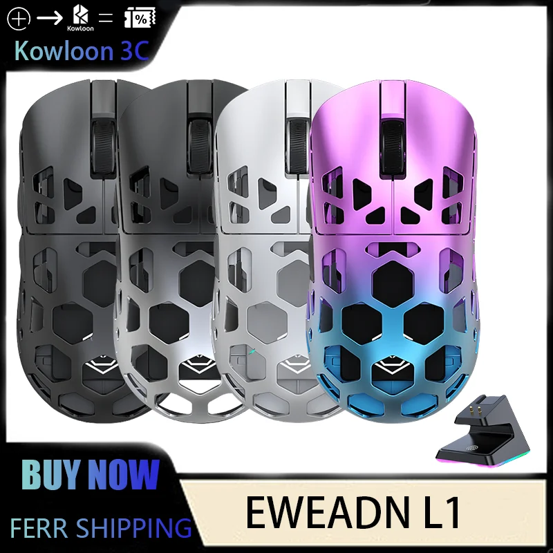 EWEADN L1 Wireless Mouse Skeleton Magnesium Alloy Tri-mode PAW3395 Lightweight with Charging Dock Office Gaming 44g 8KHz