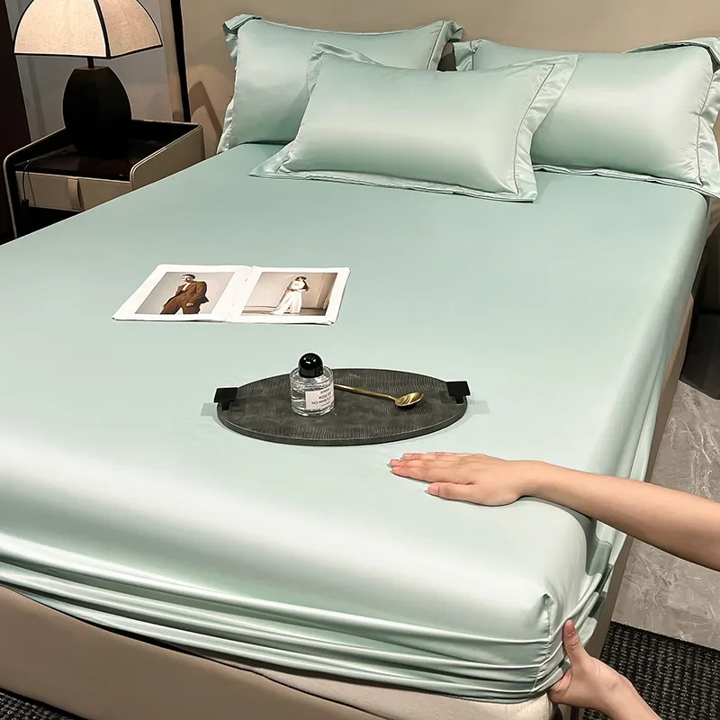 Ice Silk Fitted Sheet 90x200cm Multiple Sizes Bed Sheet Soft Satin Elastic Mattress Home Bedroom Bed Sheet with 360°Elastic Band