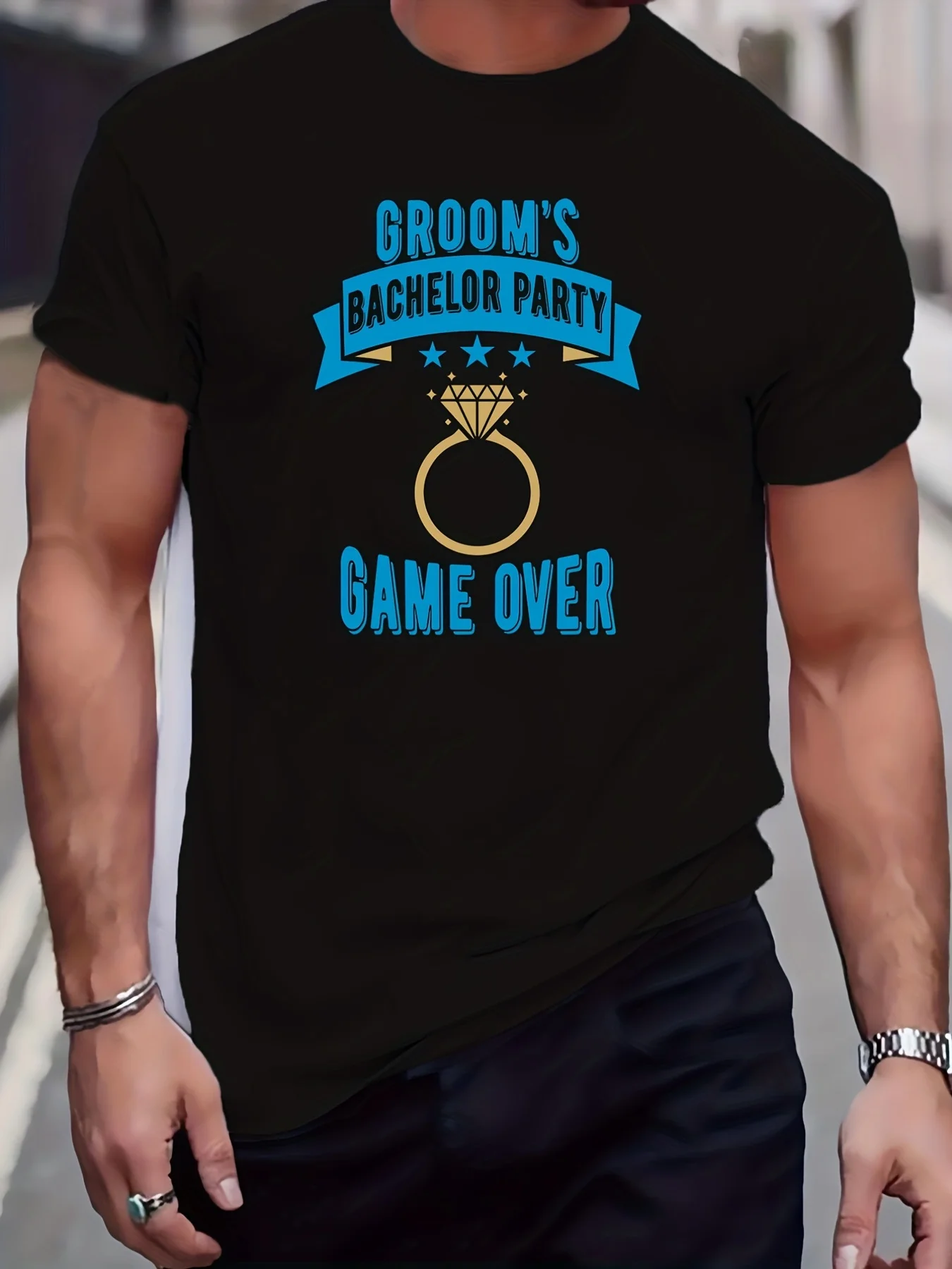 

Мужская повседневная эластичная футболка с короткими рукавами и графическим принтом для мальчишника жениха, светло-серая эластичная круглая футболка