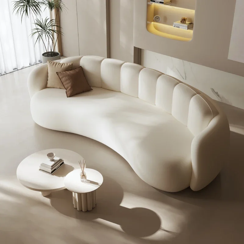 

Light Luxury Cream 3 Seat Living Room Sofa Relax Organizer Designer Curved Couch Ergonomic Adults Canape Salon Home Furniture