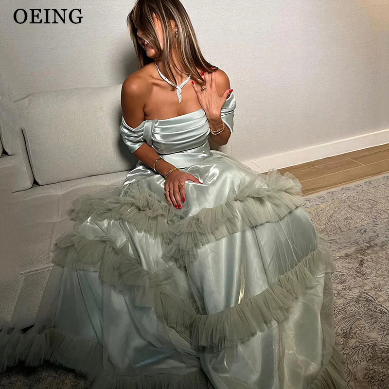 OEING Green Mermaid Elegant Prom Dresses Sweetheart Sleeveless Satin Floor Length Party Gowns Dress With Tulle Customized