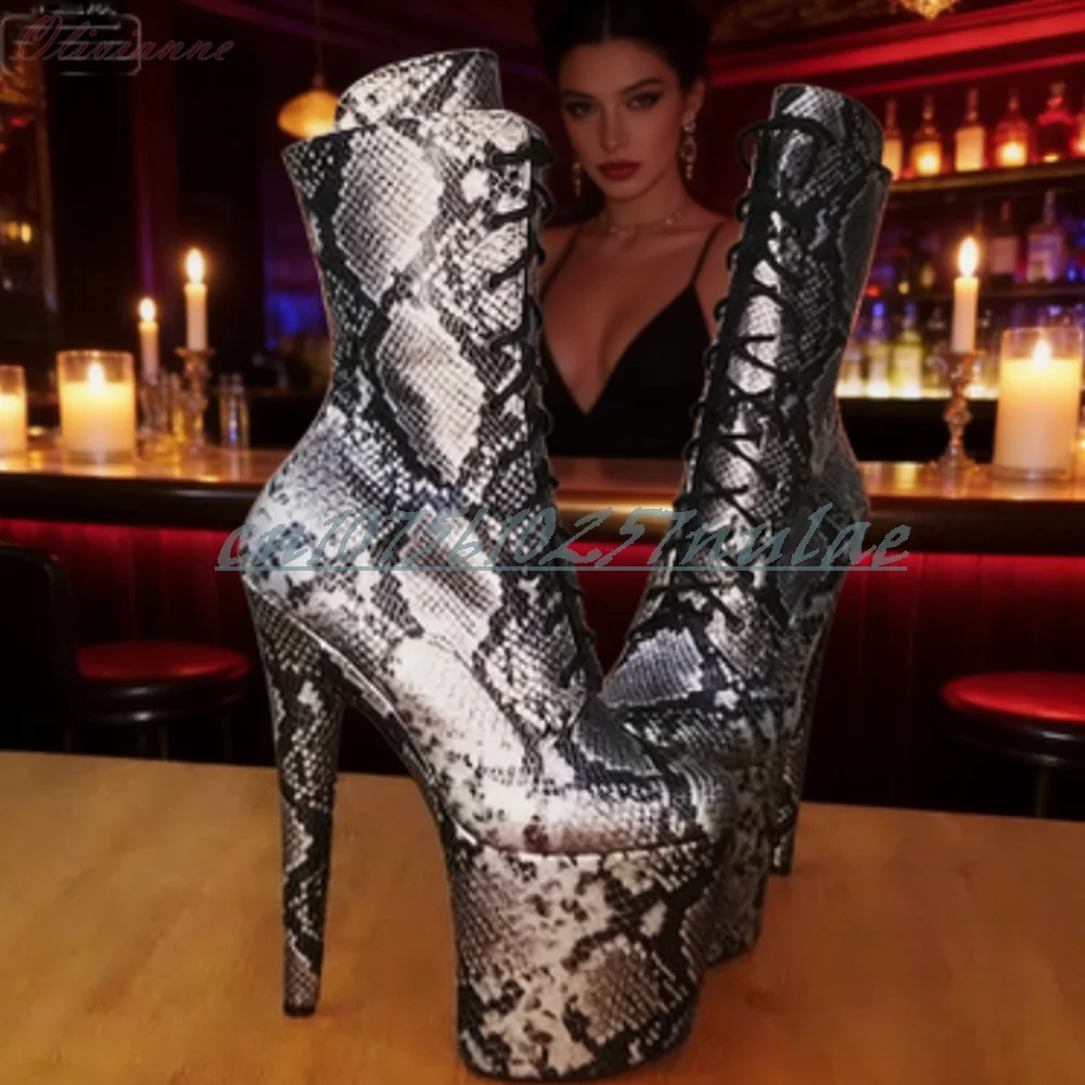 Pole Dance Performance Stage Short Boots Red Mixedcolor Cross Tied Platform Dance Heels Stiletto High Heel Sexy Hot Women Shoes