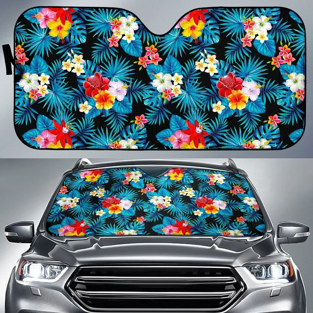 Turquoise Tropical Hawaii Pattern Print Car Sun Shade