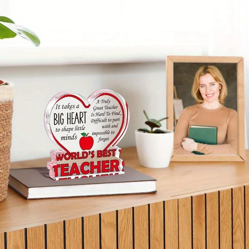 لوحة تقدير المعلم على شكل قلب - هدية تزيين مكتب "أفضل معلم في العالم". #4