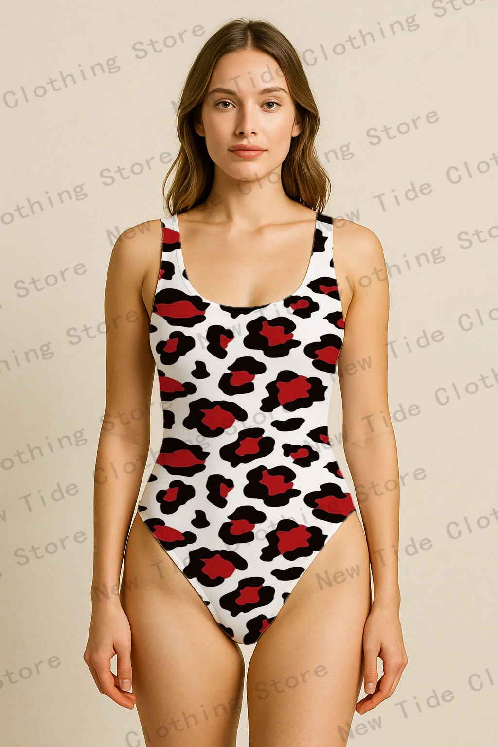 

Женский красный, черный цельный купальник с леопардовым принтом, облегающий купальный костюм без рукавов для пляжа, летних каникул, наряд для бассейна