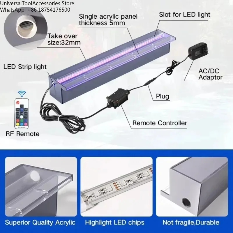 Indoor Pool Waterfall Wall Fountain Sheer Acrylic Water Blade Cascade Descent LED Light Decorative Waterfall for Indoor Pools