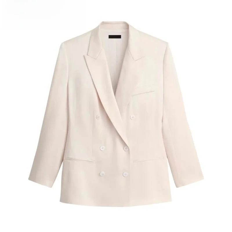 

Ele Casual Women's Suit Jaet Double Row Buttons Design Spring New Sle Commute Sle Slim Fit Long Sve Pure Color