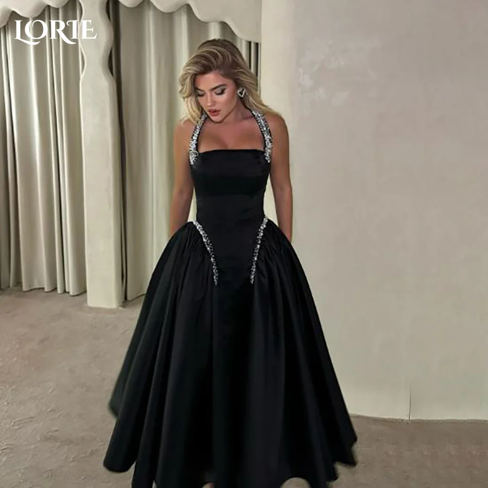 

LORIE Modest Slit Crepe Saudi Evening Dresses Sexy Halter Sweetheat Mermaid Satin Ball Arabia Prom Gown Party Dresses Customized