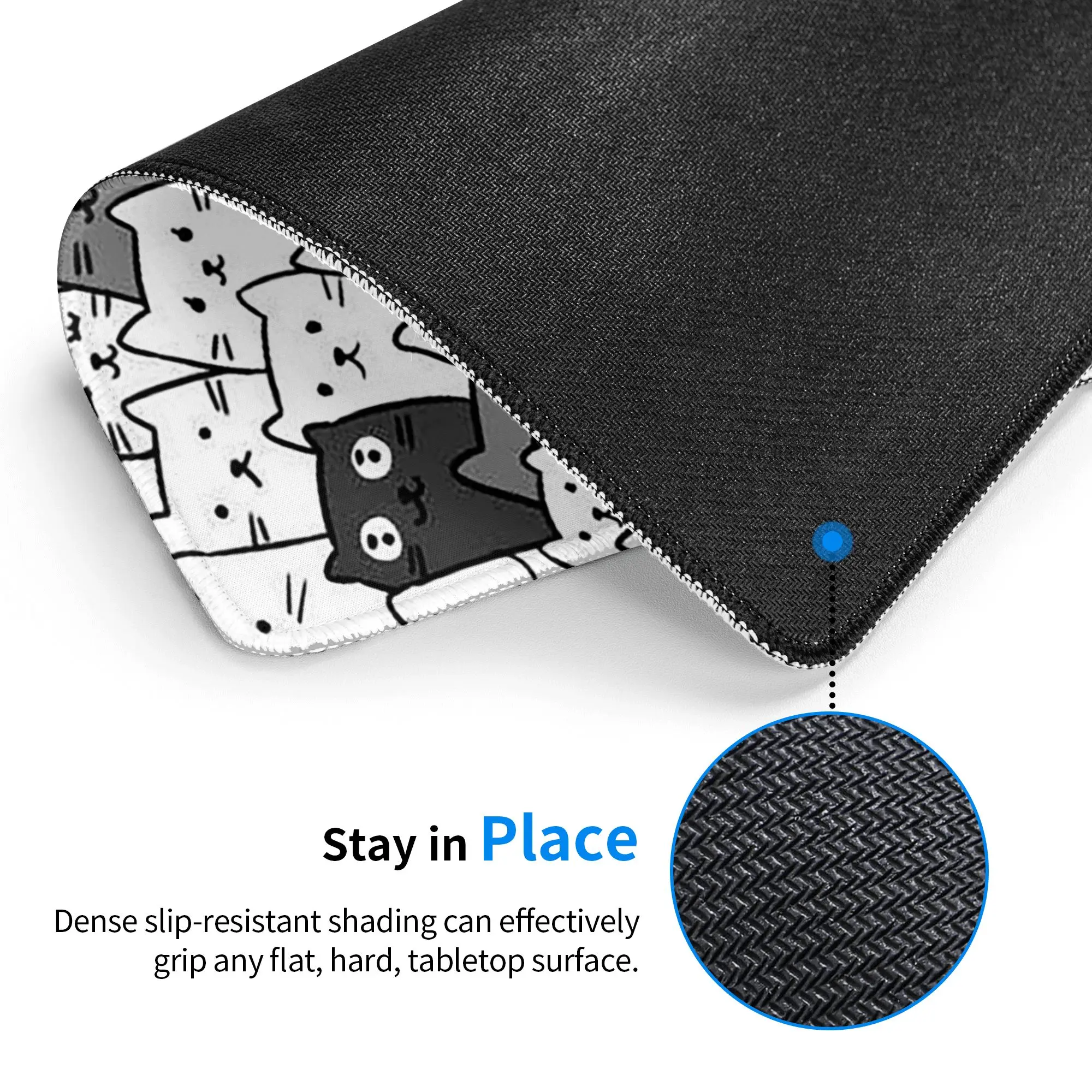 Adorable Grey Kawaii Cat Pattern Mouse Pad Computer Keyboard Mouse Mat Gamer PC Laptop Desk Mat Office Accessories Table Mats