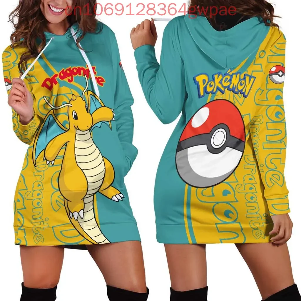 Pokemon Decidueye 및 Dragonite 여성용 후드 드레스 스웨터 패션 피카추 PKM 드레스 스웨트 드레스 3d 여성용 스웨터