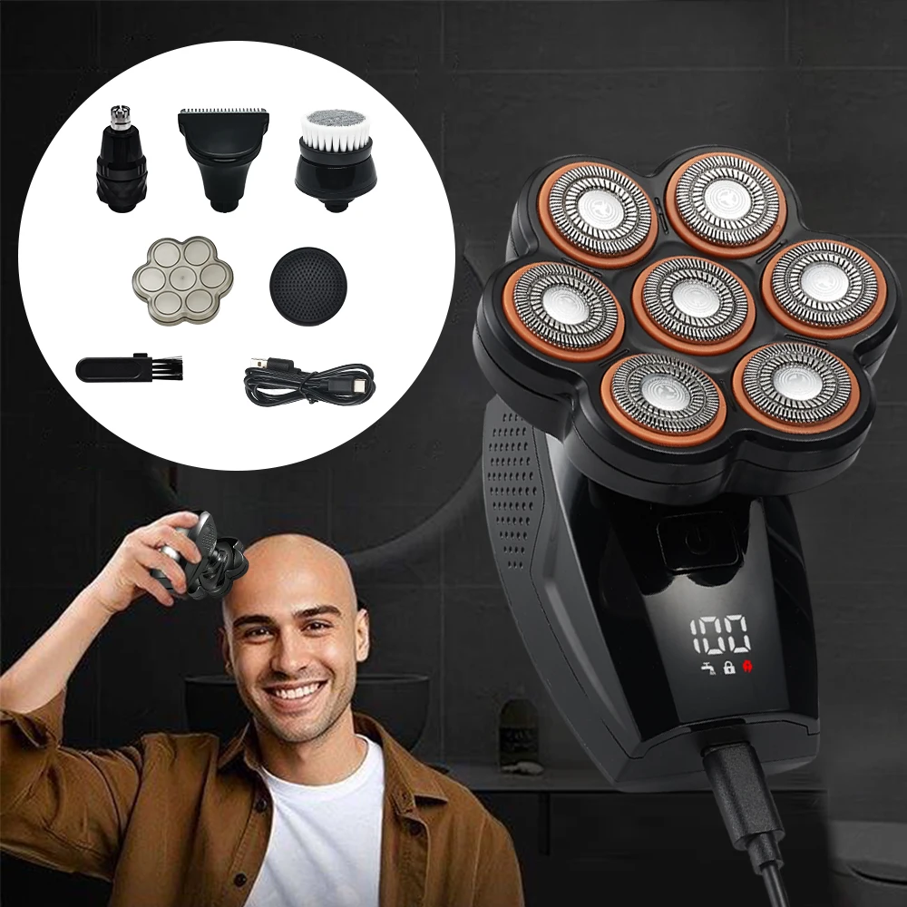 

Электробритва для мужчин 7D Плавающий триммер для волос Портативный станок для бритья лысины и бороды для мужчин Сухая и влажная электрическая бритва с черепом