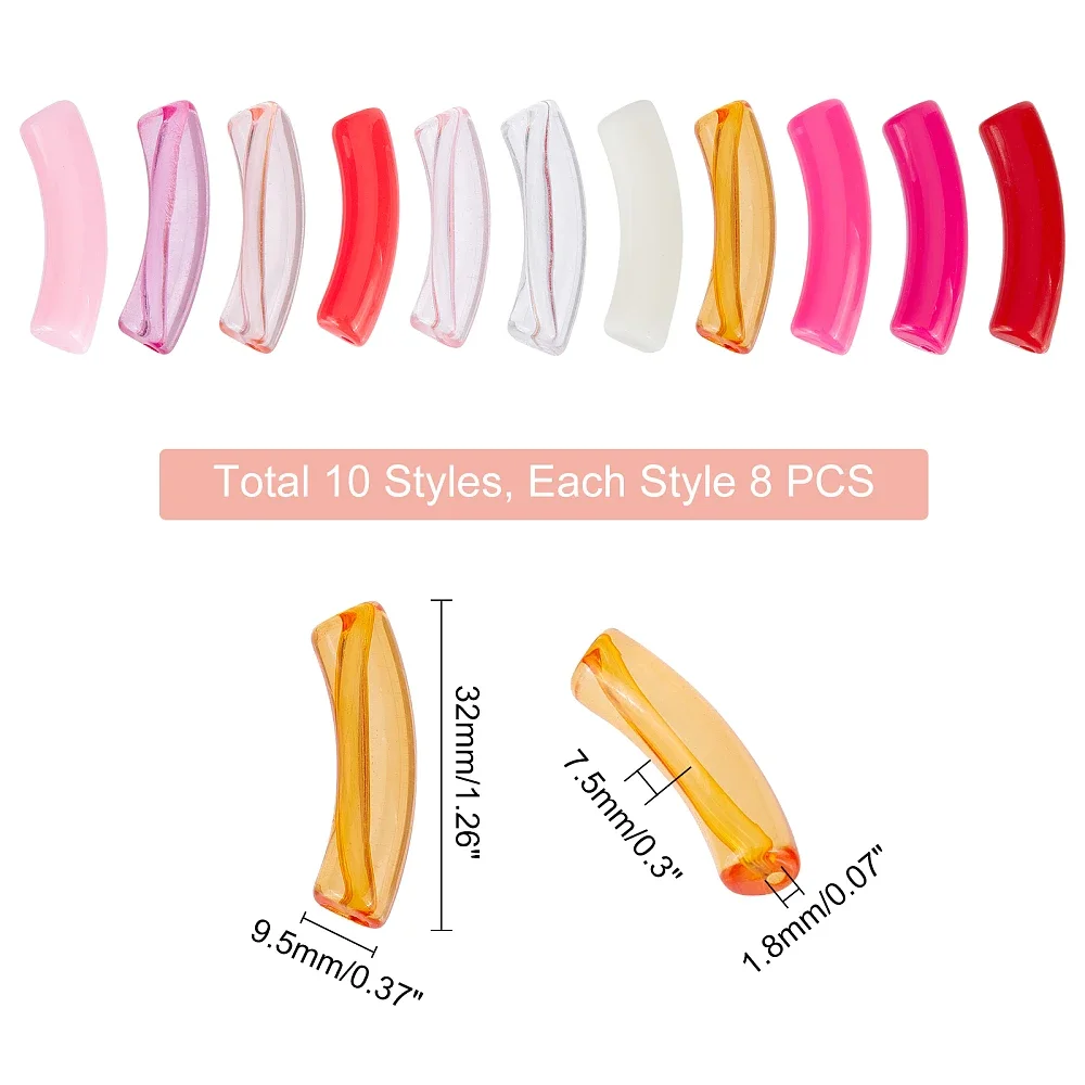 154pcs Curved Bamboo Beads 11 Color Acrylic Tube Beads Pink Chunky Slide Bead Noodle Loose Spacer Bead for Jewelry Making 32mm image 2