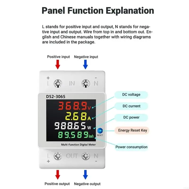DIN Rail Energy Meter DC14-600V 63A LCD Digital kWh Meter for Charging Equipment and Battery Units,Current Energy and Electric R