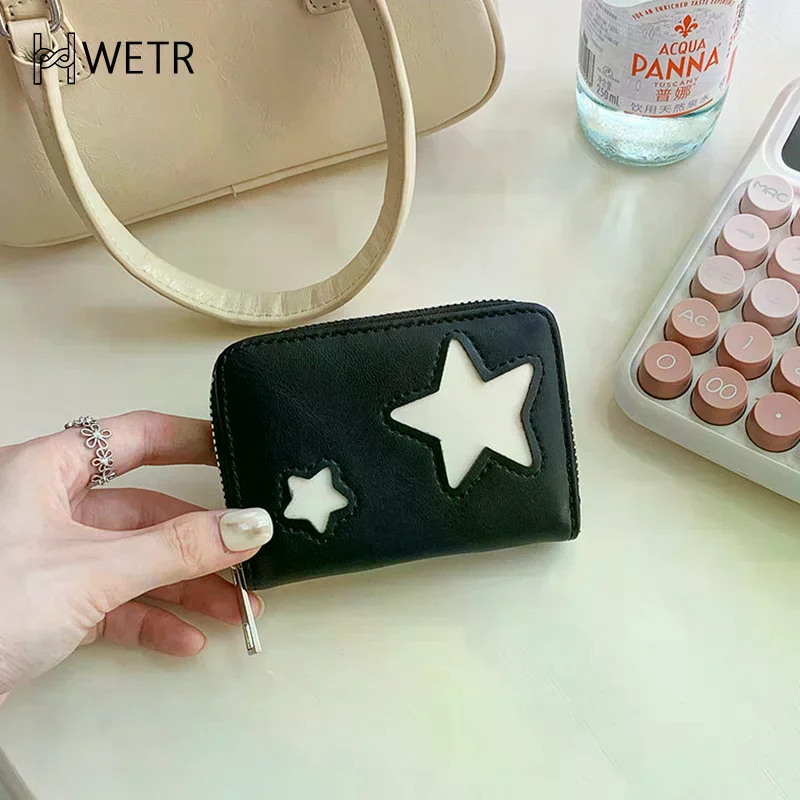

Милый кошелек с серебряной звездой для девочек, короткий студенческий кошелек, держатель для банковских карт, сумка для денег, кошельки на молнии для женщин, кошелек для хранения ключей, кошелек для монет
