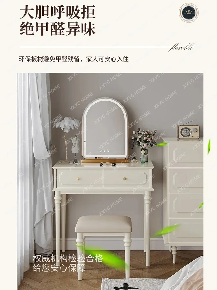 French Cream Style Solid Wood Dressing Table American Princess Style White Bedside Makeup Table