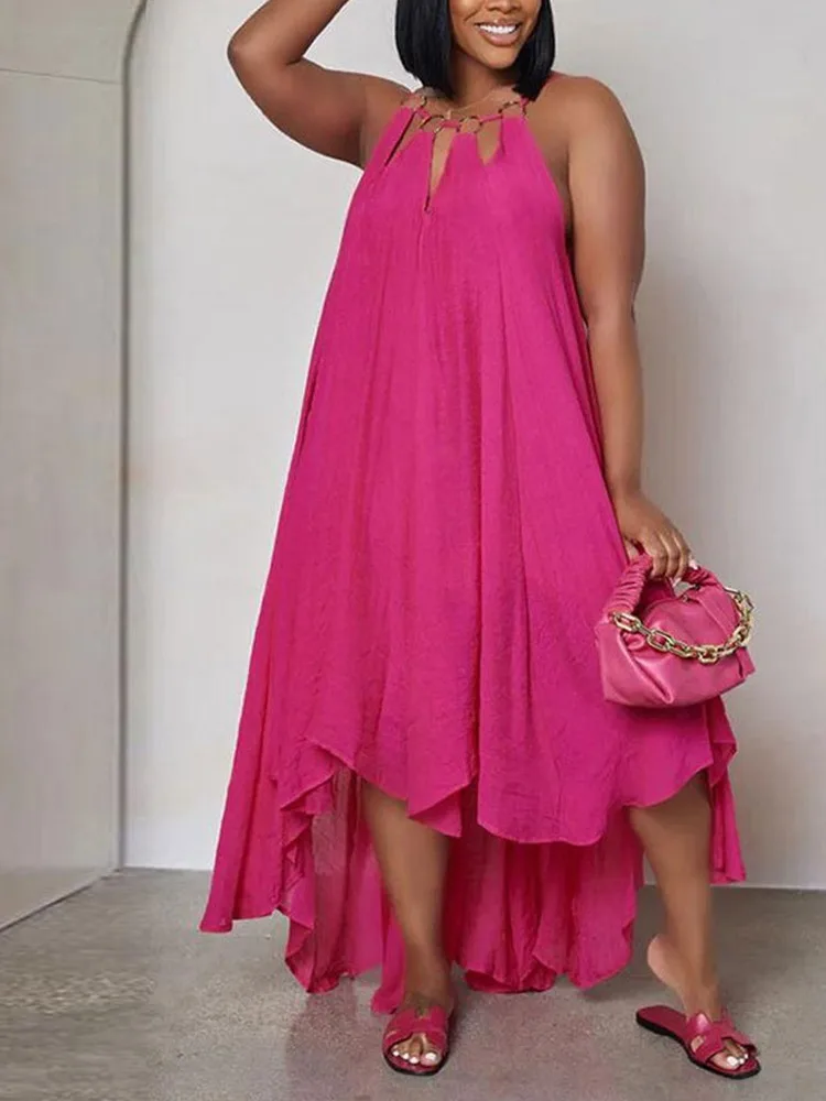 Vestidos De Verano Mujer 2023 Plus Size Uitgesneden O-Ring Decor Asymmetrische Casual Jurk Vestidos Elegantes Mujer Vrouwen Kleding