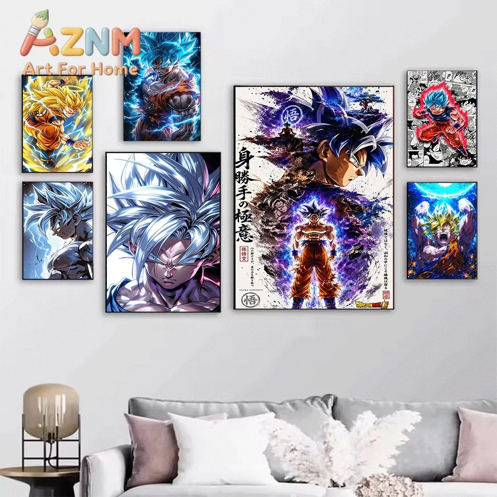 Dragon Ball Super Anime Canvas Wall Art No Frame Ultra Instinct Goku Blue Saiyan Manga Print Painting Home Living Room Bedroom