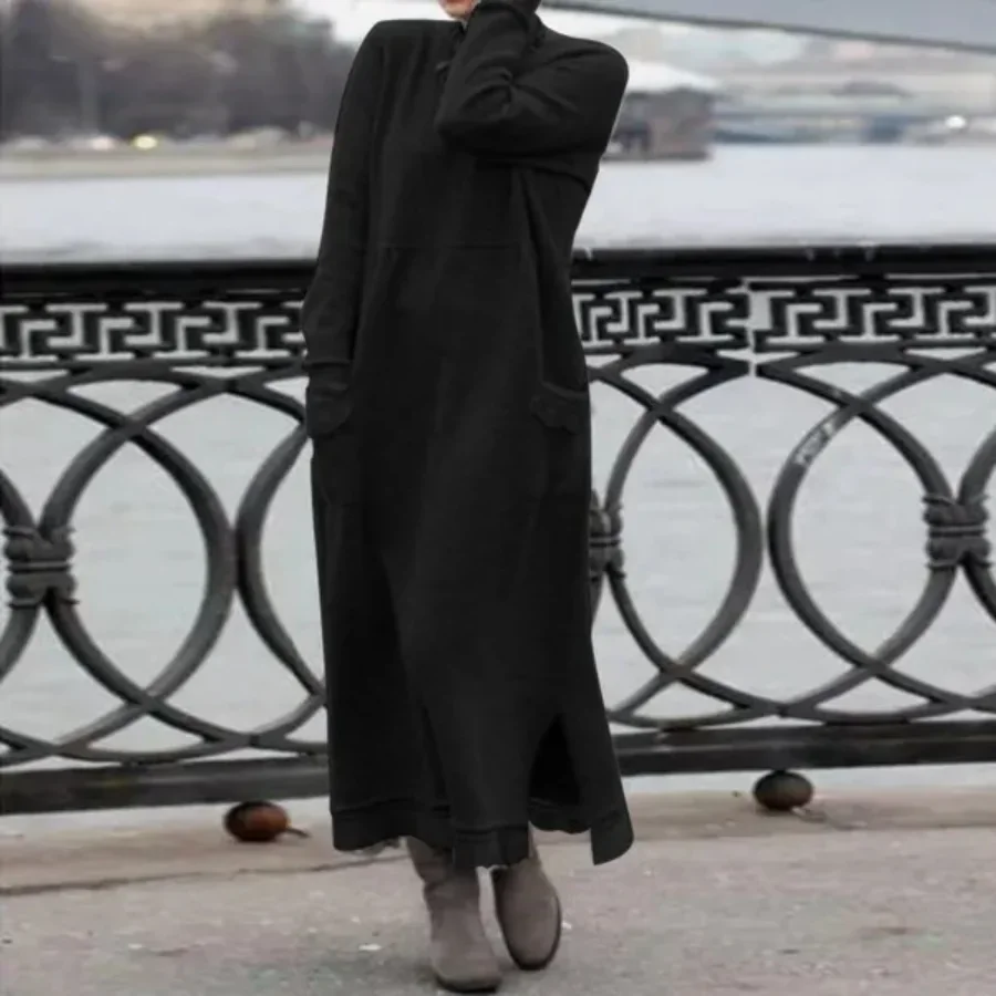 

Plus Size Women's Fashion Fall and Winter Senior Sense Loose Design Dress Knitted Lace Long Dress Padded Sweater Casual Dresses