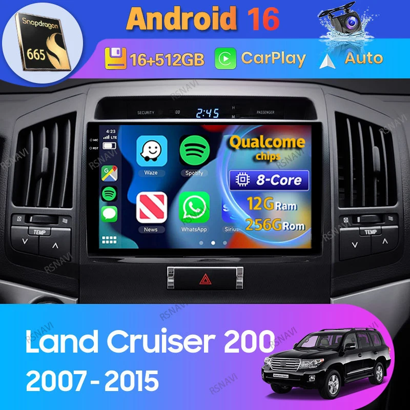 Android 16 Car Radio For Toyota Land Cruiser 11 200 2007 2008 - 2015 Carplay Auto Multimedia Player Video DVD WIFI+4G Stereo DSP