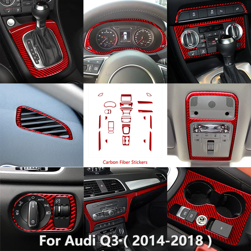 

Car Interior Air Conditioning Knob Frame Inner Door Bowl Water Cup Panel Carbon Fiber Trim Sticker For Audi Q3 2014 2015-2018