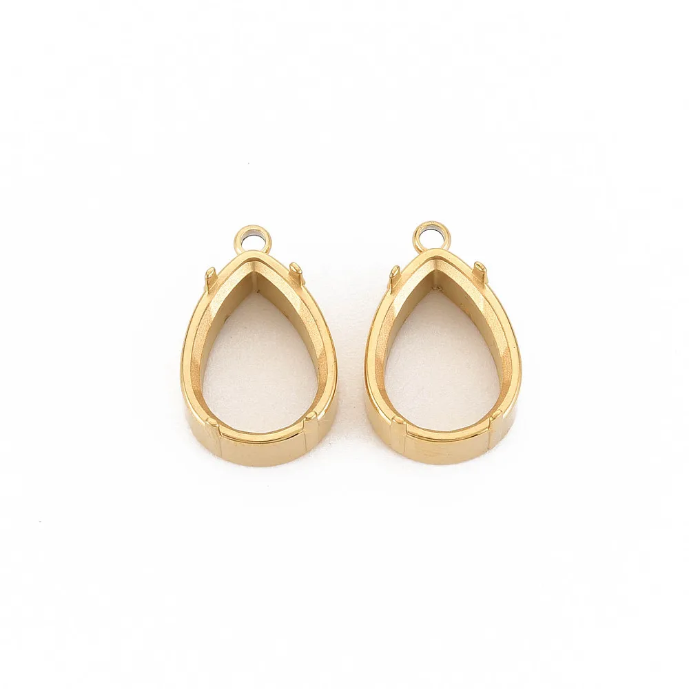 20pcs 304 Stainless Steel Teardrop Pendant Settings, Non-Tarnish & IP Gold Plated, Prong Claw Cabochon Holder for Jewelry Making