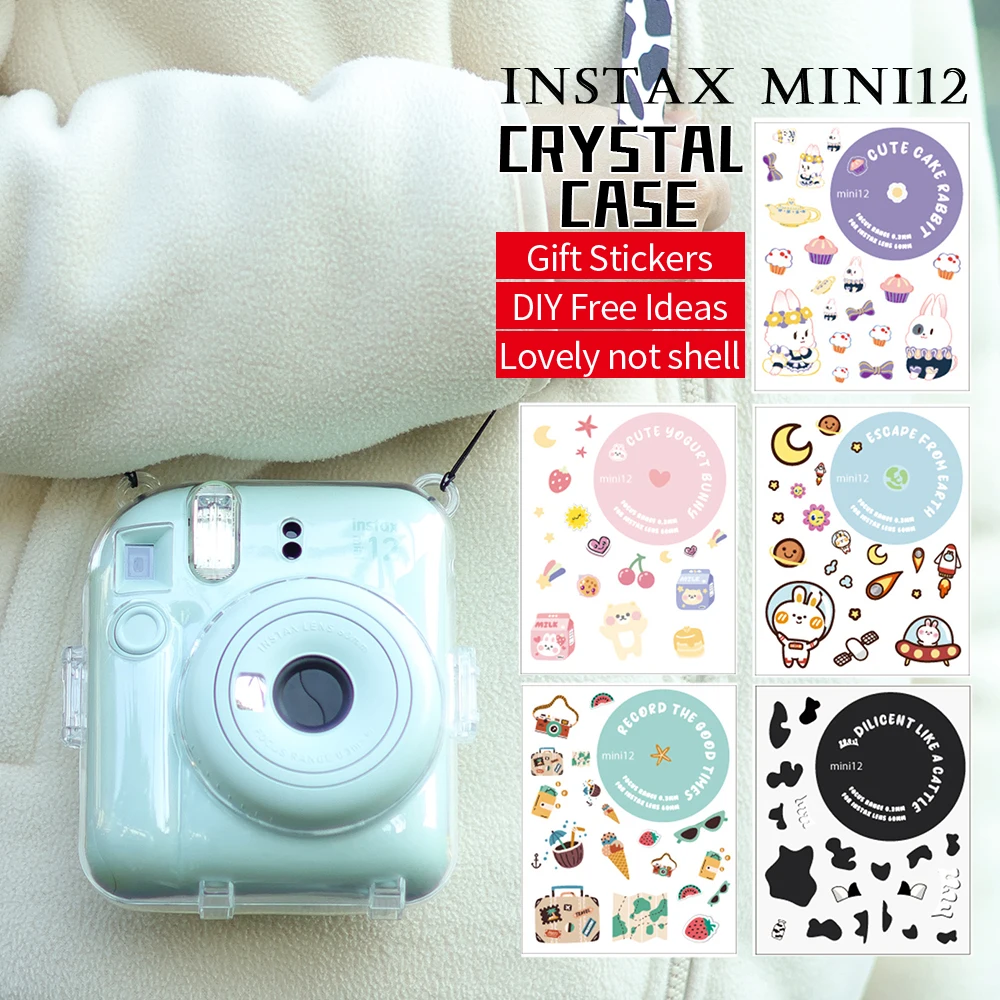 Подходит для Fujifilm Polaroid mini12, прозрачный хрустальный чехол, наклейка, защитный чехол, защитный чехол для камеры с защитой от падения на веревке