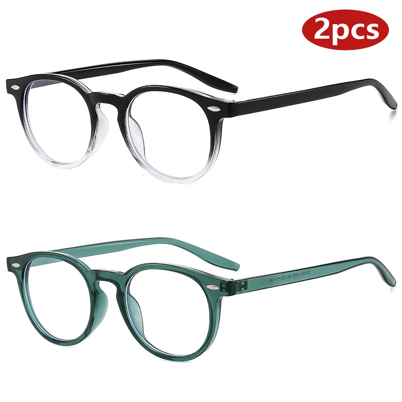 2pcs Sets Brand Fashion Round Eyeglasses Women Luxury Designer Small Glasses for Men Driving Female Anti-Blue Light  Eyewear