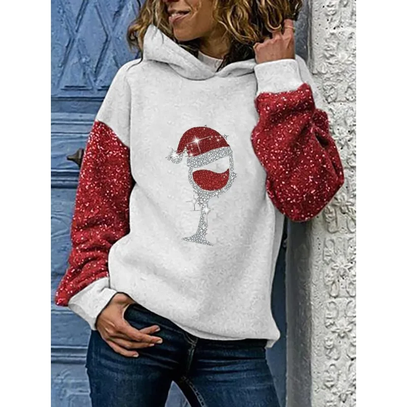 

Christmas Is My Favorite Graphic Women's Christmas Fashion Wine Glass Hoodie for Her Cute Casual Wear Tops Streetw
