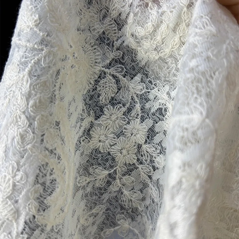 

High-end fashion lace embroidered floral textured jacquard fabric for wedding dress designer fabric sold by the yard