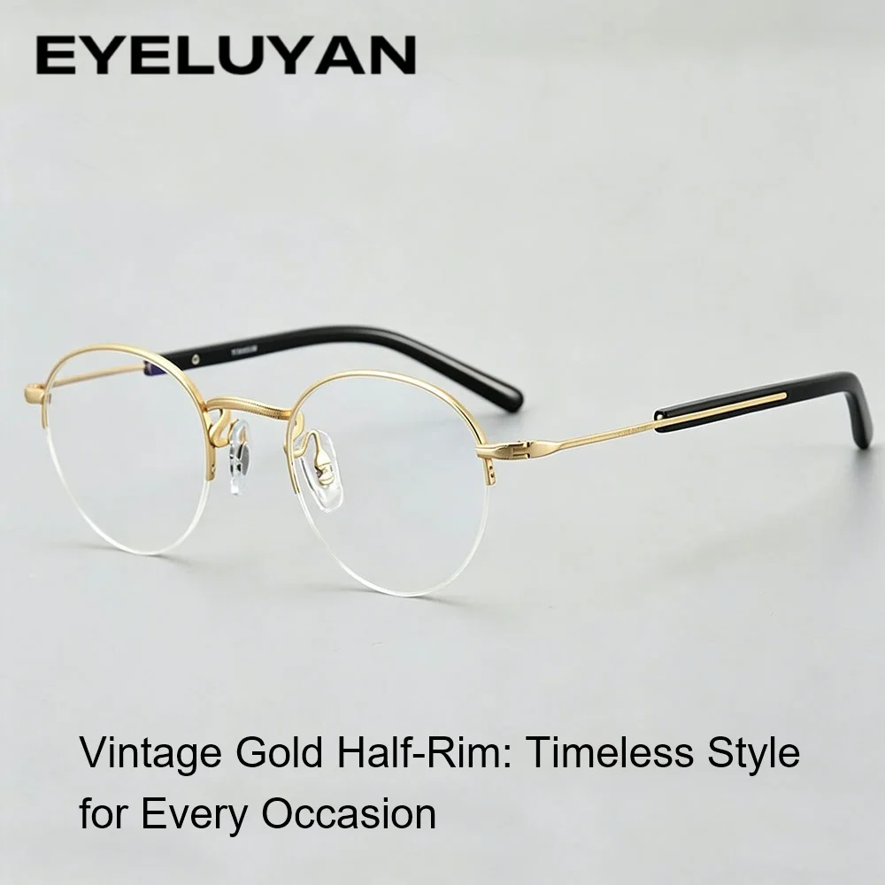 

EYELUYAN Retro Titanium Small Size Round Glasses Frame Men Women Myopia Optical Prescription Glasses Frame Half Frame Eyewear