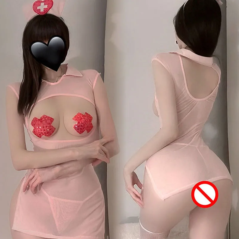 

Sexy Nurse Uniforms Cosplay Pink Wrap Hip Dress Women Underwear Sexy Bra Hollow Out Nurse Uniform Exotic Women Sexy Mini Dress