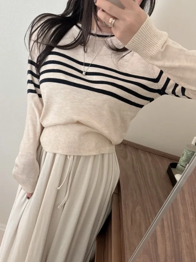 

Шикарный длинный вязаный свитер Sve, женский круглый дизайн в полоску, модное весеннее новое поступление для девочек