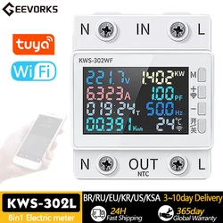 Tuya WiFi 8in1 Power Meter Color Screen 2P Multi-function AC Energy Meter Mobilephone Remotely APP Control 170-270V/63A Voltage