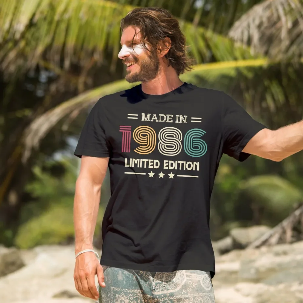 Hergestellt im Jahr 1986 Herren T-Shirt 40. Geburtstagsgeschenk Männer Unisex Harajuku Ästhetische Kleidung 80er Jahre Vintage Streetwear Alltag Mode T-Shirt
