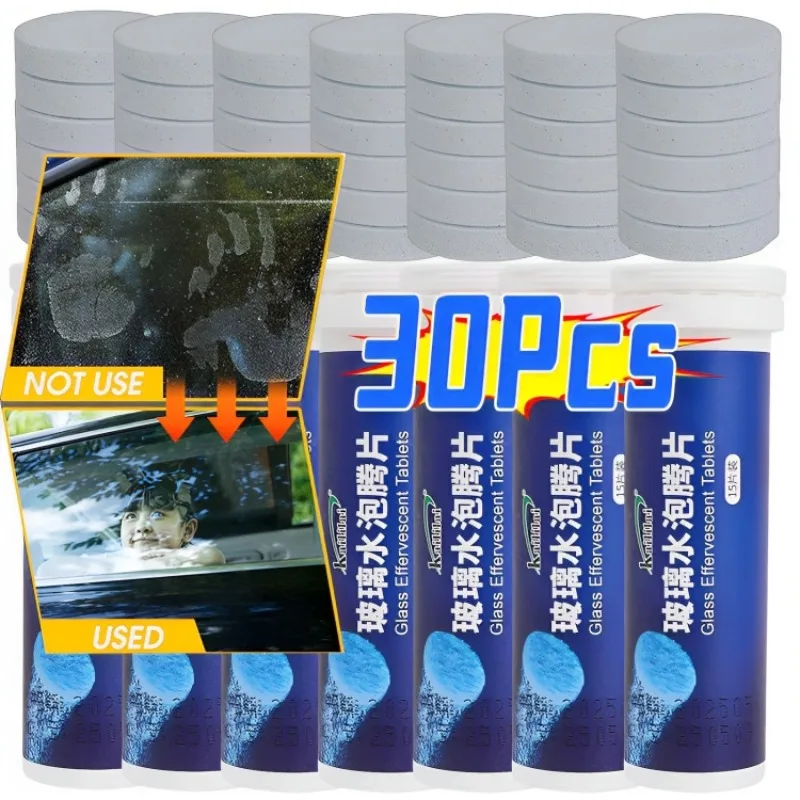 Concentrated Effervescent Tablet Car Windshield Solid Cleaner Clean Glass Water Dissolve in Water Powerful Stain Remove 15/30Pcs