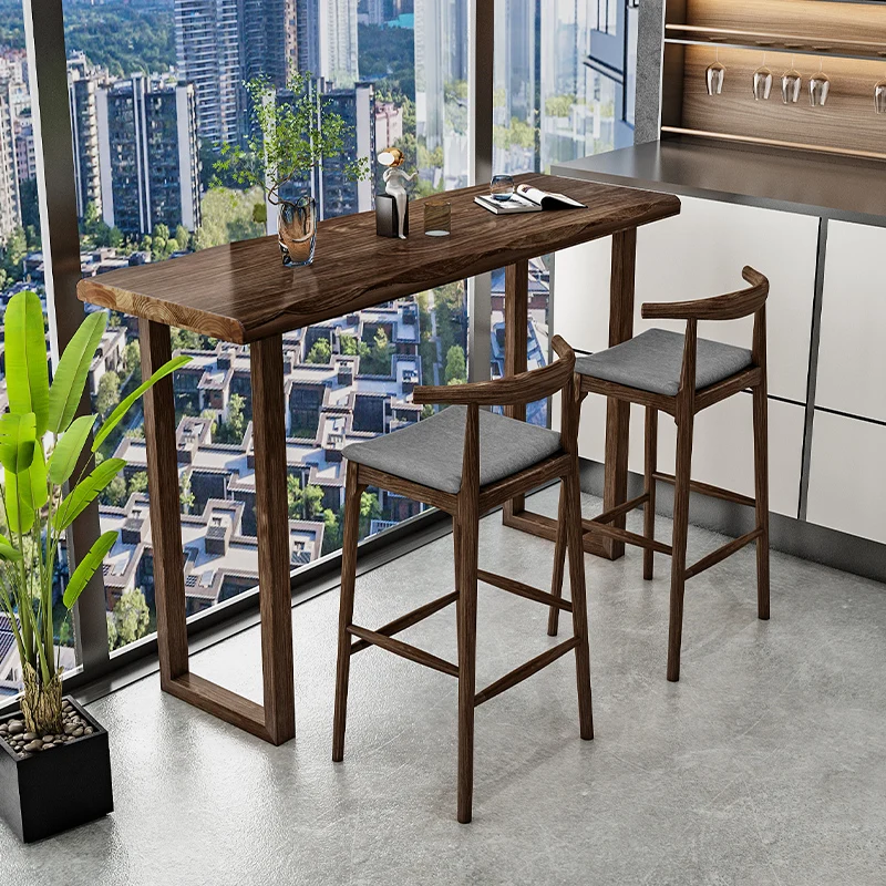 

Retro solid wood bar household balcony high long table by window light luxury narrow table living room sofa side tab