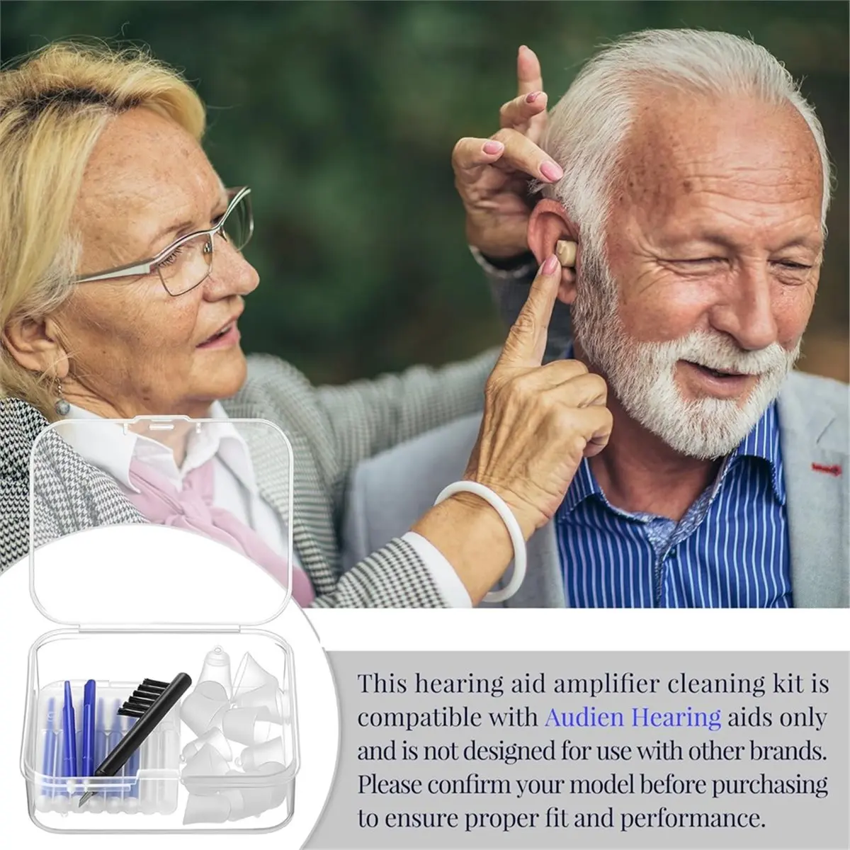 1set Hearing Amplifier Cleaning Tools,for Audien Hearing Aid Kit Includes 6 Sizes Silicone Dome, Cleaning Brush Tool