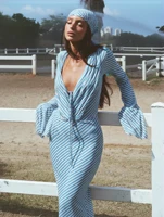 2026 New Chiffon Stripe 2Pc Bikini Set Long Sleeve Backless Crop Tops Women Transparent Bodycon Skirts Sexy Beach Casual - Image 6