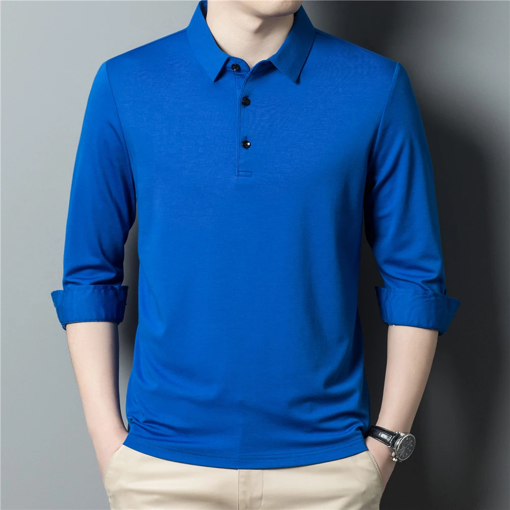 

Brand Cotton Polo-Shirt Men Clothes Spring Classic Pure Color Long Sleeve T-Shirt Homme Business Casual Tops Z5126