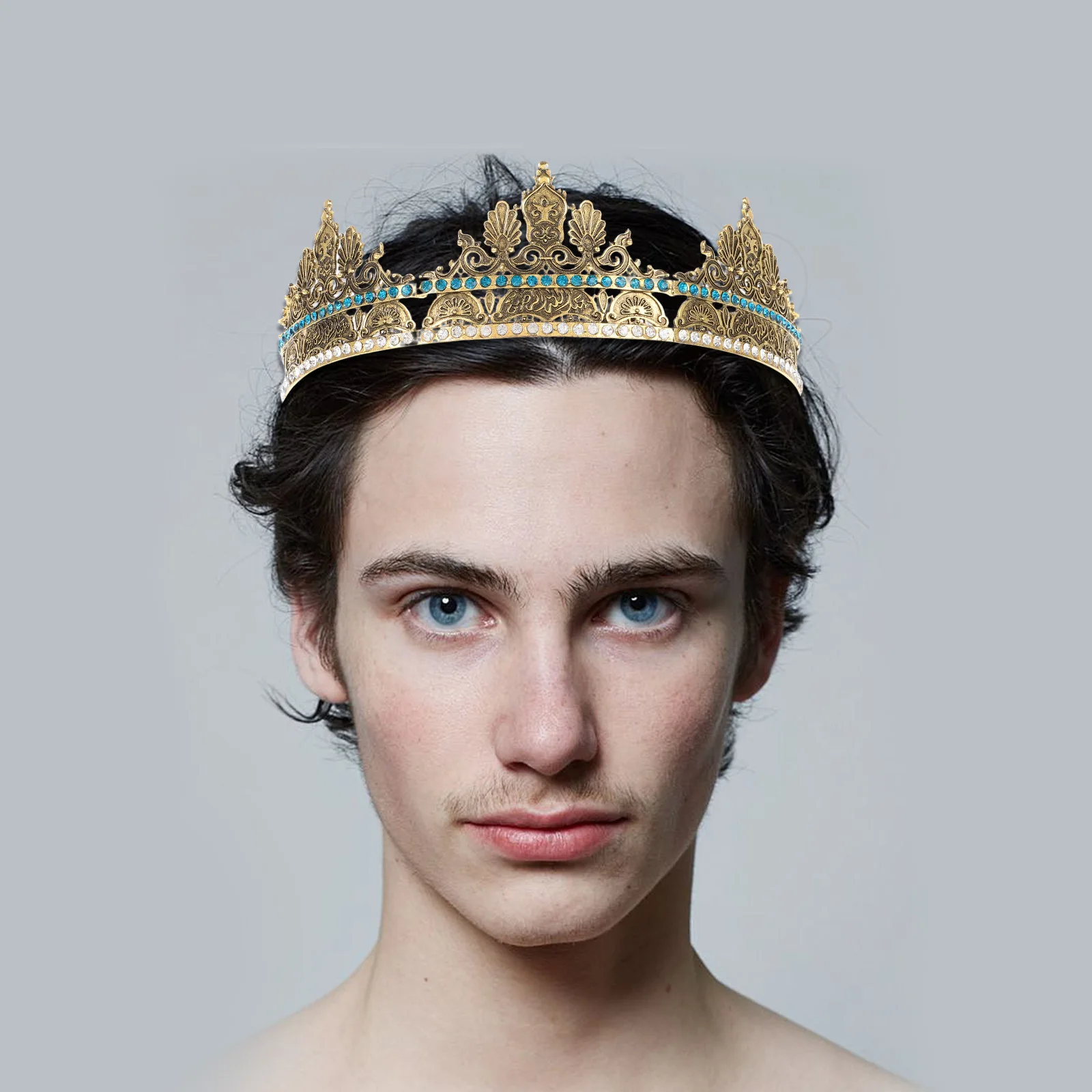 Vintage Men Crown Zinc Alloy Retro King Headdress for Men Wedding Party Cosplay Prom Stage Performance Jewelry Accessory