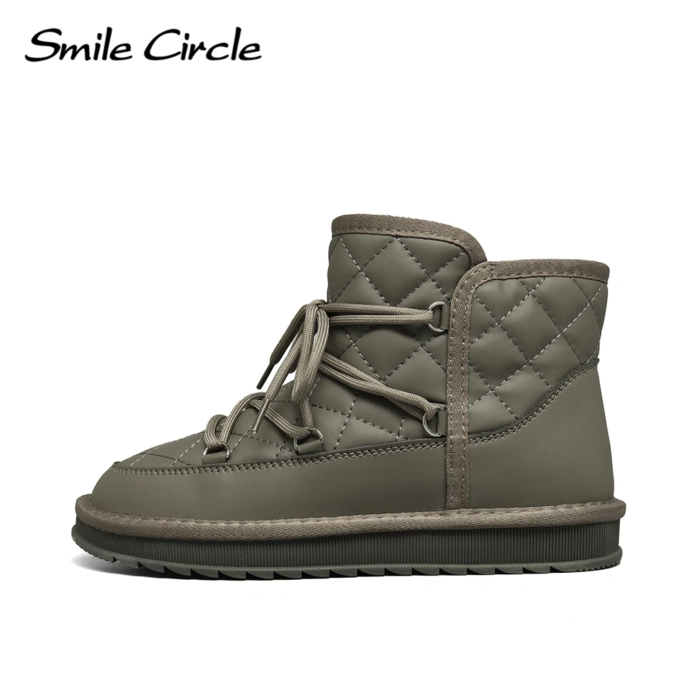 Smile Circle Snow Boots Women Winter Warm Plush Leather Ankle Boots