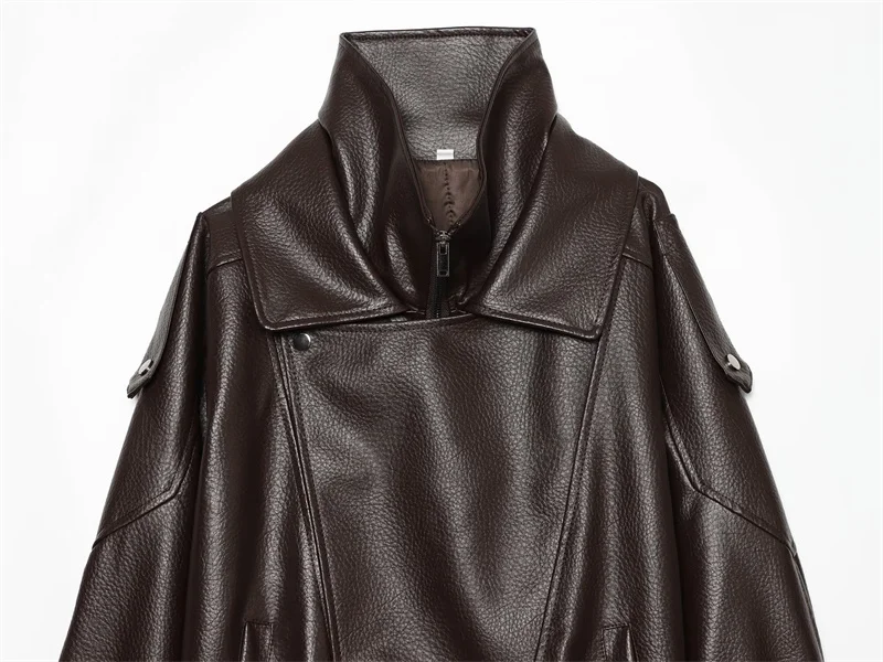 Guobioziy 2026 Fall New Women's Jacket 2026 Fall New Release Loose Faux Leather Biker Jacket Parka European and American Style