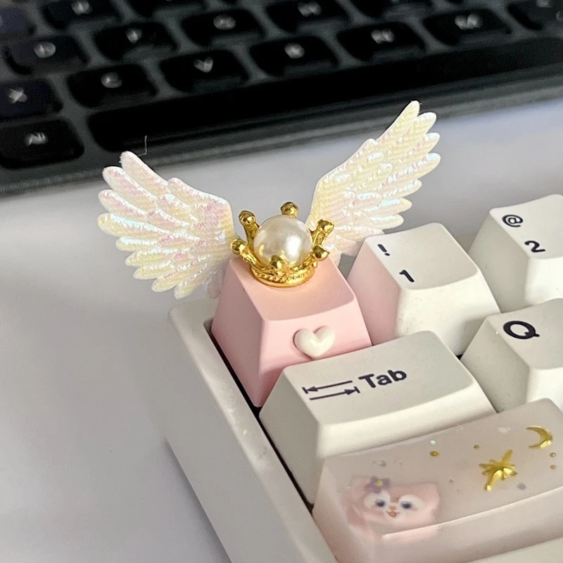 Angel Wings Single Mechanical Keyboard Keycap Oem Height Cross Axis Abs Material Five Sided Thermal Sublimation Process Anime